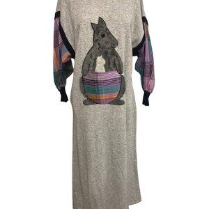 Vintage Kittens Dress With Kangaroo Print & Plaid Sleeves